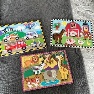 3 wood Melissa and Doug puzzles